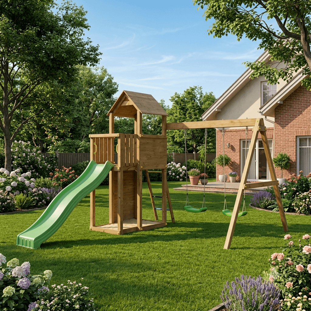 Ein Spielturm im Garten