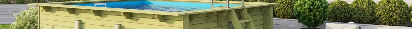 Karibu Rechteck Pool 2 mit Holztreppe und Edelstahlleiter im Garten