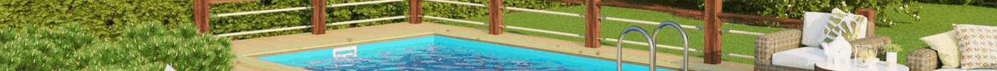 Karibu Rechteck Pool 3 mit umliegendem Holzdeck im Garten
