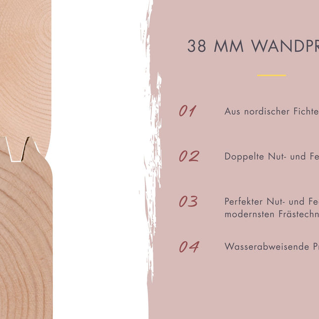 38 mm Wandprofil aus nordischer Fichte mit wasserableitender Profilierung
