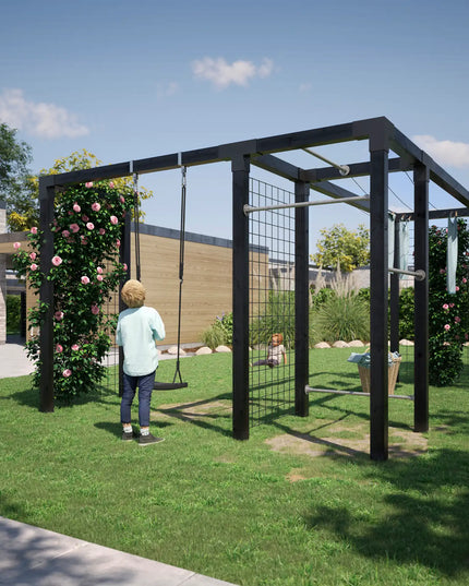 Daylife Trockengestell mit Fitnessmodul, Schaukel und Spalier - Modell 3 in einem Garten