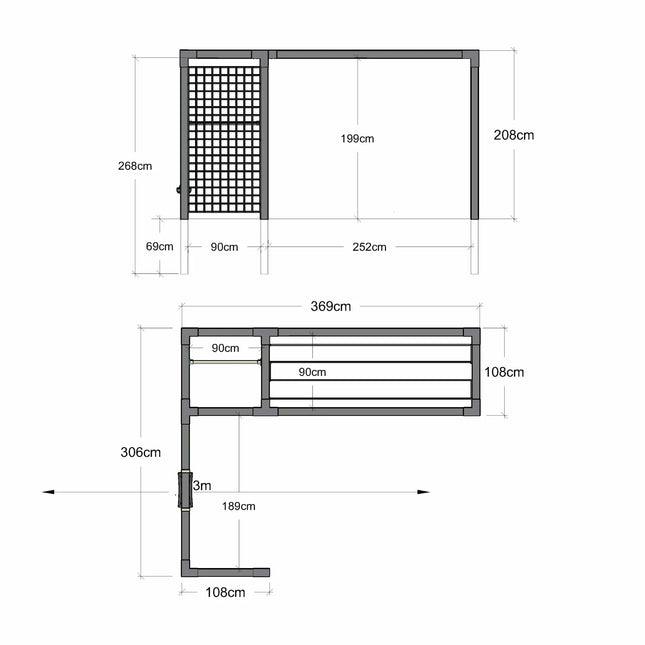 Masse Daylife Trockengestell mit Fitnessmodul, Schaukel und Spalier - Modell 3