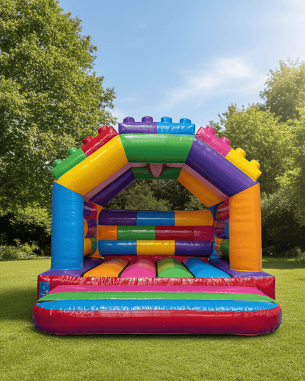 3.9m × 3.7m Hüpfburg "Bausteine" in einem Garten Visualisierung