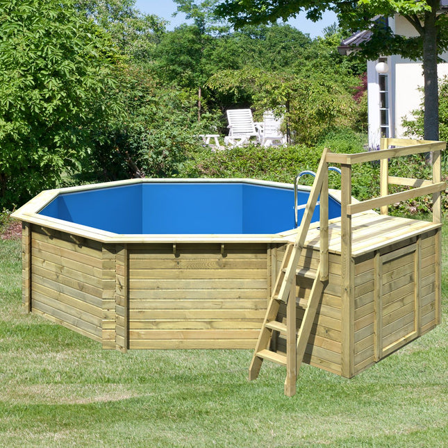 Karibu Pool Modell 2 aus Holz mit blauem Poolwasser