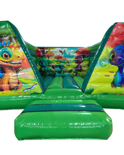 5,7m ×4,7m Hüpfburg "Dinosaurier" von vorne