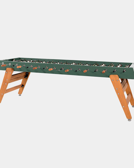 RS Max Tischkicker in Nordic Green mit elf Stangen, seitliche Ansicht