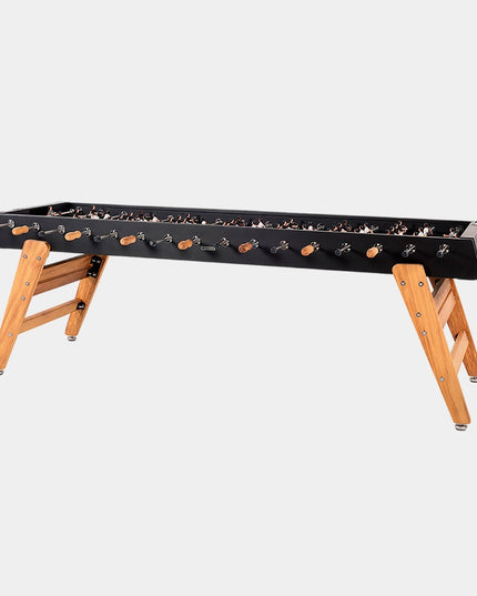Schwarzer RS Max Tischkicker mit 276 cm Länge und Beinen aus Iroko-Holz