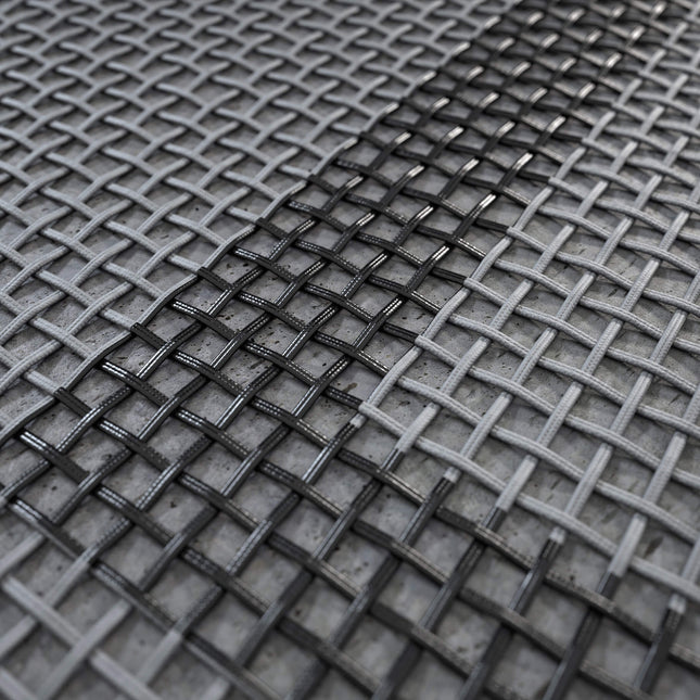 Detailaufnahme des eng gewebten, schwarz-grauen Gewebes der ACON X Freestyle Trampolinmatte.