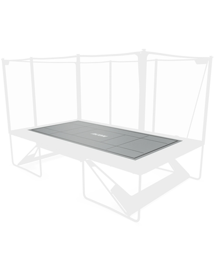Freigestellte ACON X Freestyle Trampolinmatte in rechteckiger Form mit aufgedruckten Sprungzonen und ACON Logo.