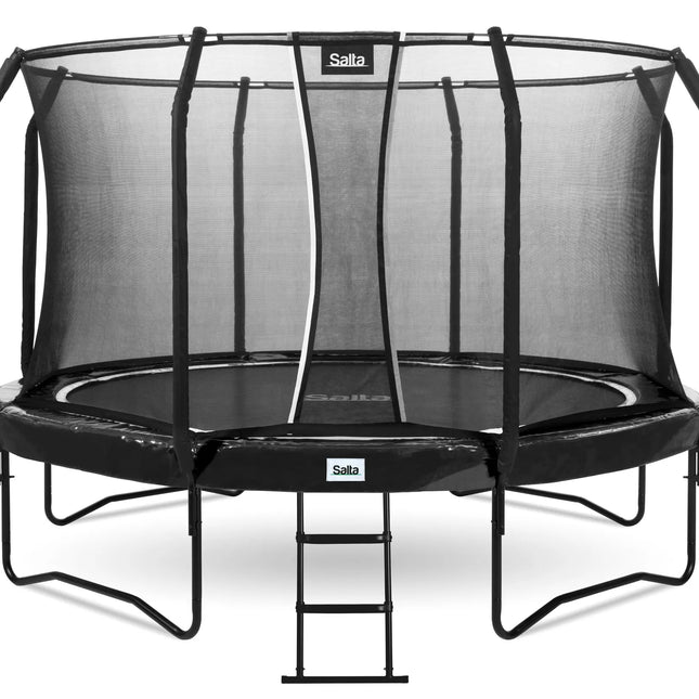 Salta First Class Trampolin ⌀ 427 cm, Gesamtansicht mit Sicherheitsnetz und Schutzrand