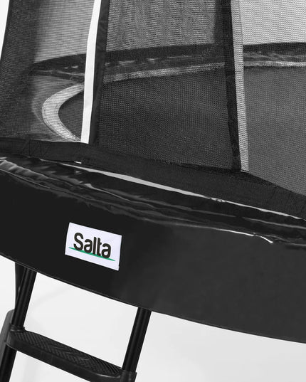 Salta First Class Trampolin, Seitenansicht mit verzinktem Stahlrahmen und Beinbügeln