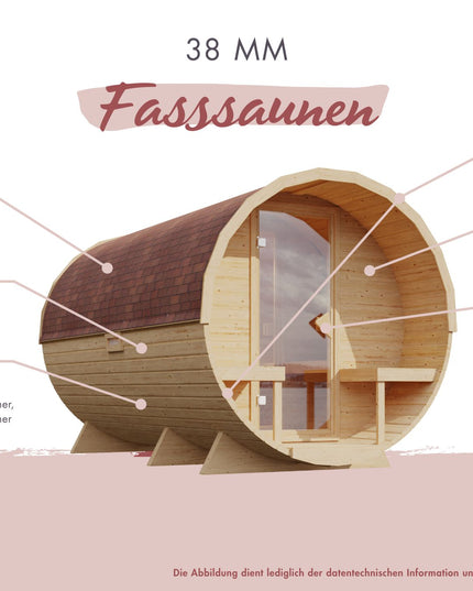 Karibu Fasssauna Quadro 3 mit Ganzglastür und Vorbereich