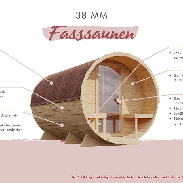Karibu Fasssauna Quadro 3 mit Ganzglastür und Vorbereich