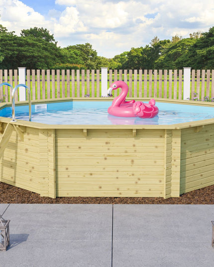Karibu Pool Modell 3 als großer Achteck-Holzpool im Garten