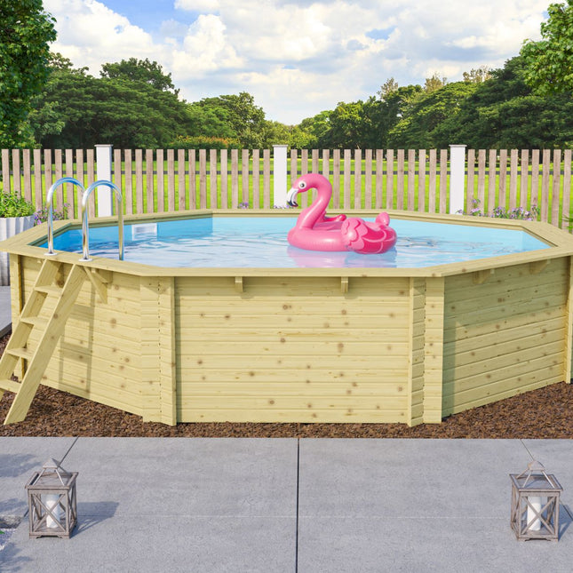 Karibu Pool Modell 3 als großer Achteck-Holzpool im Garten