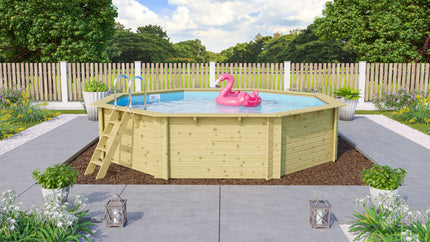 Karibu Pool Modell 3 als großer Achteck-Holzpool im Garten
