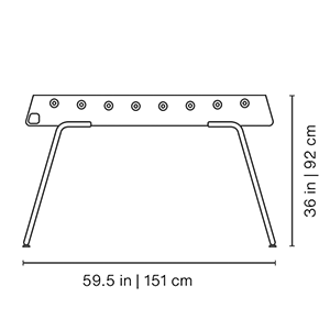 Maßzeichnung des RS3 Tischkickers mit 151 cm Länge und 92 cm Höhe