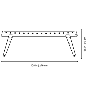 Maßzeichnung des RS Max Tischkickers mit 276 cm Länge und 92 cm Höhe