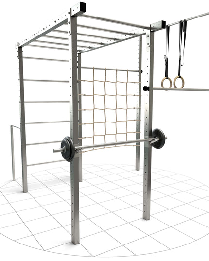 TOLYMP Cross High aus Edelstahl mit 3-Meter-Reckstange für Turnringe, Hangelleiter und Kletternetz