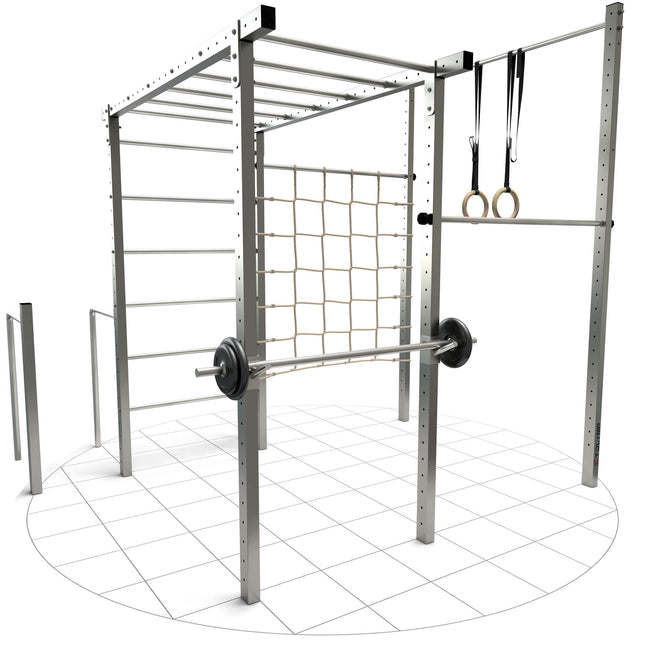 TOLYMP Cross High aus Edelstahl mit 3-Meter-Reckstange für Turnringe, Hangelleiter und Kletternetz