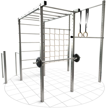 TOLYMP Cross High aus Edelstahl mit 3-Meter-Reckstange für Turnringe, Hangelleiter und Kletternetz