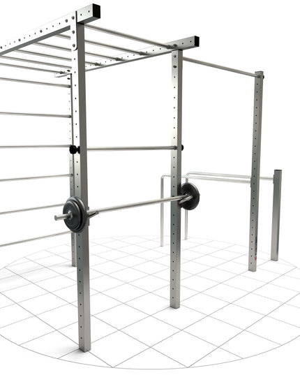 TOLYMP Cross Outdoor-Fitnessstation aus Edelstahl mit Klimmzugstangen, Dip-Barren, Sprossenleiter und Hangelleiter
