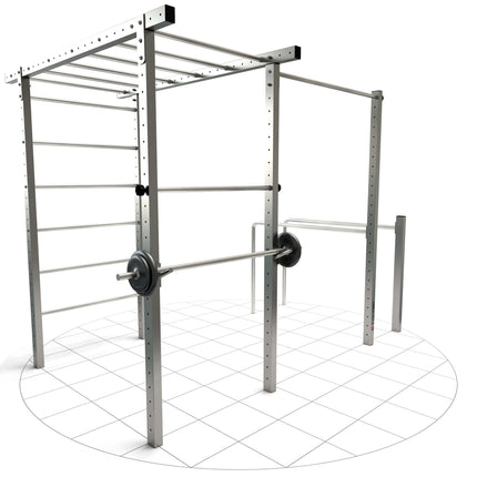 TOLYMP Cross Outdoor-Fitnessstation aus Edelstahl mit Klimmzugstangen, Dip-Barren, Sprossenleiter und Hangelleiter